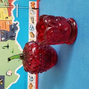 Lot of 2 Red Moon & Stars toothpick holder and Red Glass Apple